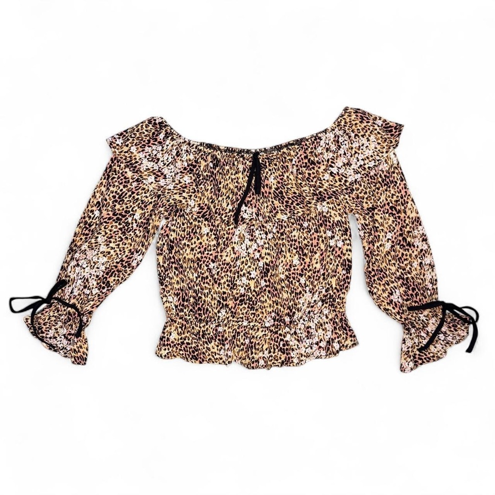NWT Women's American Rage CIE leopard print off shoulder strapless blouse, M